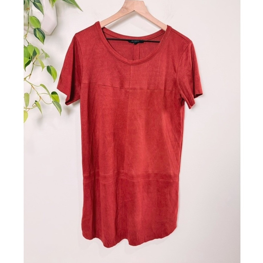 Olivaceous Rust Orange Faux Suede Short Sleeve Shift Mini Dress Medium